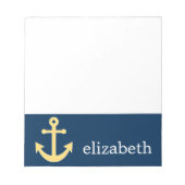 Nautisch anker met Navy Yellow Chevron Pattern Notitieblok (Voorkant)