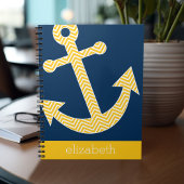 Nautisch anker met Navy Yellow Chevron Pattern Notitieboek