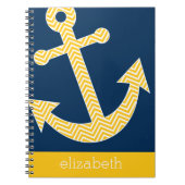 Nautisch anker met Navy Yellow Chevron Pattern Notitieboek (Voorkant)