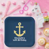 Nautisch anker met Navy Yellow Chevron Pattern Papieren Bordje (Feest)