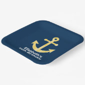 Nautisch anker met Navy Yellow Chevron Pattern Papieren Bordje (Gebogen)