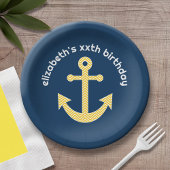 Nautisch anker met Navy Yellow Chevron Pattern Papieren Bordje