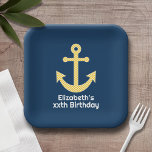 Nautisch anker met Navy Yellow Chevron Pattern Papieren Bordje<br><div class="desc">Trendy en Preppy Patronen - Een klassiek en elegant ontwerp met chevrons en een gebied om jouw naam of monogram toe te voegen.</div>