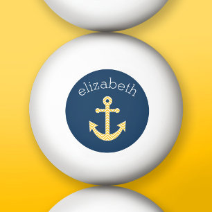 Nautisch anker met Navy Yellow Chevron Pattern Pingpongbal