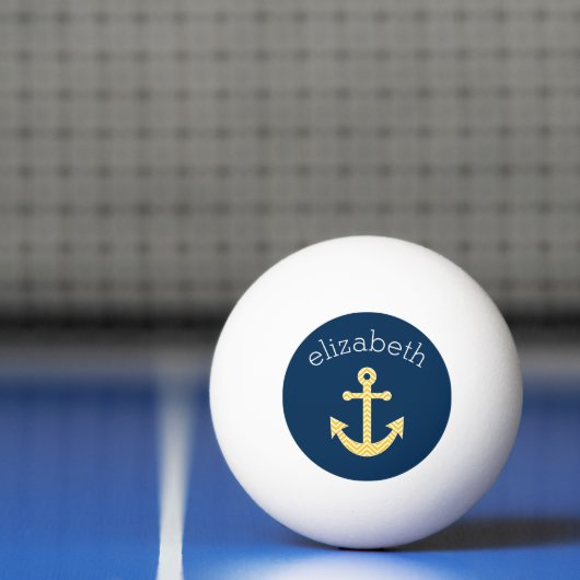 Nautisch anker met Navy Yellow Chevron Pattern Pingpongbal (Net)
