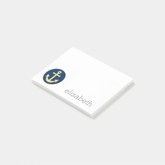 Nautisch anker met Navy Yellow Chevron Pattern Post-it® Notes (Schuin)