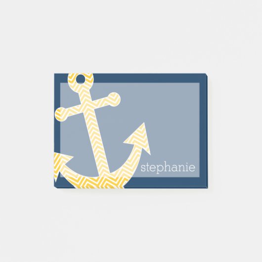 Nautisch anker met Navy Yellow Chevron Pattern Post-it® Notes (Voorkant)