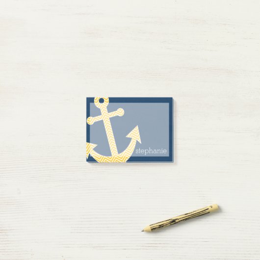 Nautisch anker met Navy Yellow Chevron Pattern Post-it® Notes (Op bureau)