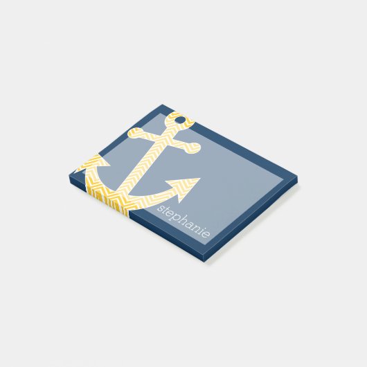 Nautisch anker met Navy Yellow Chevron Pattern Post-it® Notes (Schuin)
