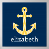 Nautisch anker met Navy Yellow Chevron Pattern Poster (Voorkant)