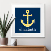 Nautisch anker met Navy Yellow Chevron Pattern Poster