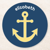 Nautisch anker met Navy Yellow Chevron Pattern Ronde Kartonnen Onderzetter (Voorkant)