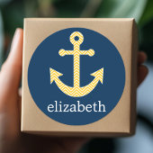 Nautisch anker met Navy Yellow Chevron Pattern Ronde Sticker