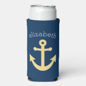Nautisch anker met Navy Yellow Chevron Pattern Seltzer Blikjeskoeler (Seltzer Voorkant)