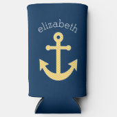 Nautisch anker met Navy Yellow Chevron Pattern Seltzer Blikjeskoeler (Voorkant)
