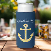 Nautisch anker met Navy Yellow Chevron Pattern Seltzer Blikjeskoeler