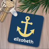 Nautisch anker met Navy Yellow Chevron Pattern Sleutelhanger