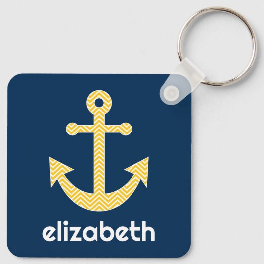 Nautisch anker met Navy Yellow Chevron Pattern Sleutelhanger (Achterkant)