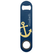 Nautisch anker met Navy Yellow Chevron Pattern Speed Flessenopener (Voorkant)