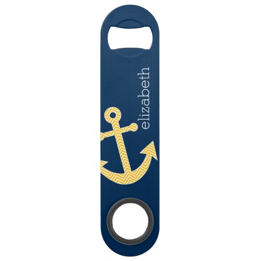 Nautisch anker met Navy Yellow Chevron Pattern Speed Flessenopener (Voorkant)