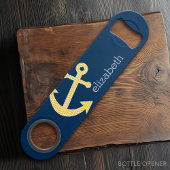 Nautisch anker met Navy Yellow Chevron Pattern Speed Flessenopener