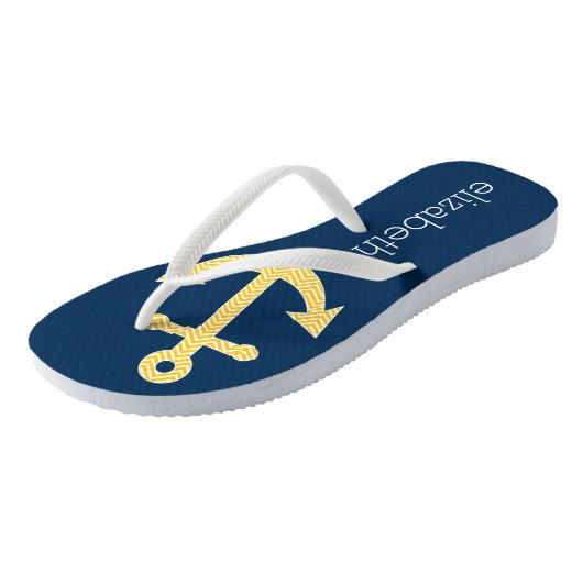 Nautisch anker met Navy Yellow Chevron Pattern Teenslippers (Schuin)