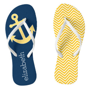 Nautisch anker met Navy Yellow Chevron Pattern Teenslippers