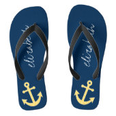 Nautisch anker met Navy Yellow Chevron Pattern Teenslippers (Voetbed)