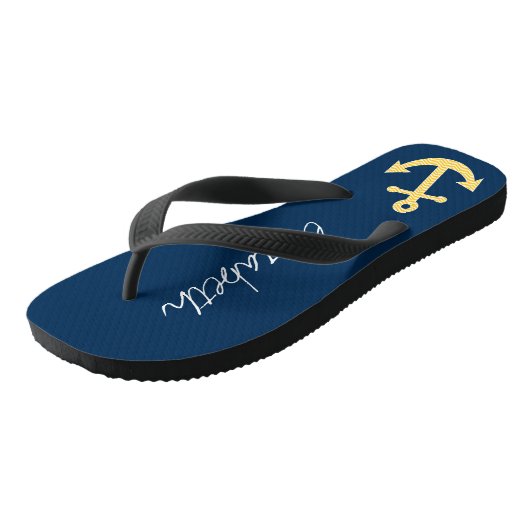 Nautisch anker met Navy Yellow Chevron Pattern Teenslippers (Schuin)