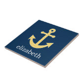 Nautisch anker met Navy Yellow Chevron Pattern Tegeltje (Zijkant)