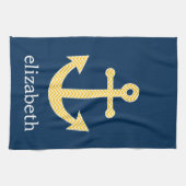 Nautisch anker met Navy Yellow Chevron Pattern Theedoek (Horizontaal)