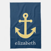 Nautisch anker met Navy Yellow Chevron Pattern Theedoek (Verticaal)