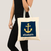 Nautisch anker met Navy Yellow Chevron Pattern Tote Bag (Voorkant (product))