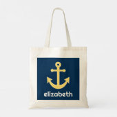 Nautisch anker met Navy Yellow Chevron Pattern Tote Bag (Achterkant)