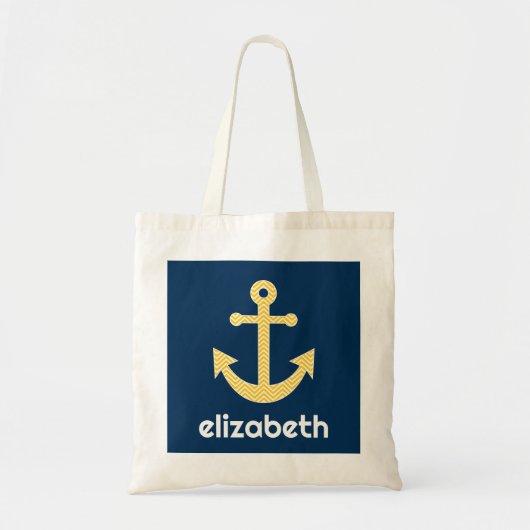 Nautisch anker met Navy Yellow Chevron Pattern Tote Bag (Voorkant)