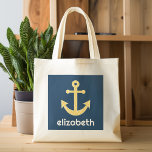 Nautisch anker met Navy Yellow Chevron Pattern Tote Bag<br><div class="desc">Trendy en Preppy Patronen - Een klassiek en elegant ontwerp met chevrons en een gebied om jouw naam of monogram toe te voegen.</div>