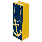 Nautisch anker met Navy Yellow Chevron Pattern Wijn Cadeautas (Voorkant Gekanteld)