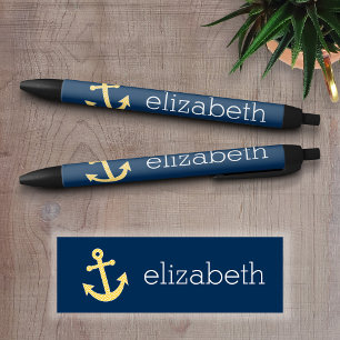Nautisch anker met Navy Yellow Chevron Pattern Zwarte Inkt Pen