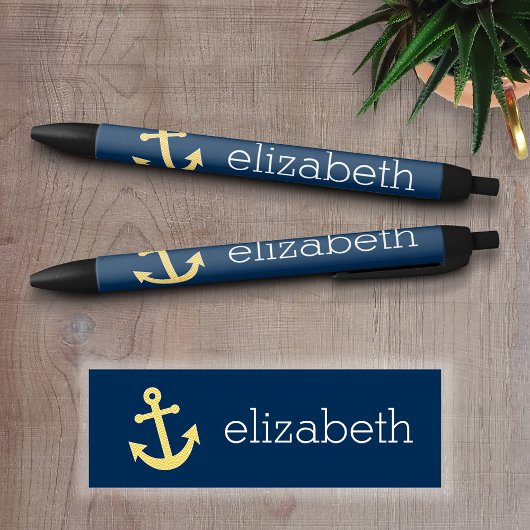 Nautisch anker met Navy Yellow Chevron Pattern Zwarte Inkt Pen