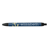 Nautisch anker met Navy Yellow Chevron Pattern Zwarte Inkt Pen (Voorkant)