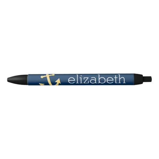 Nautisch anker met Navy Yellow Chevron Pattern Zwarte Inkt Pen (Voorkant)