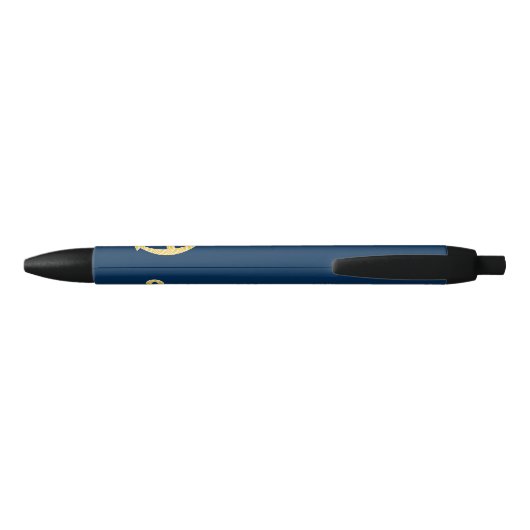 Nautisch anker met Navy Yellow Chevron Pattern Zwarte Inkt Pen (Achterkant)