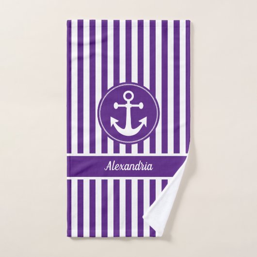 Nautisch anker met Paarse en witte strepen met een Bad Handdoek (Handdoek)