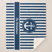 Nautisch anker met ringpes blauwe strepen sherpa deken (Voorkant)