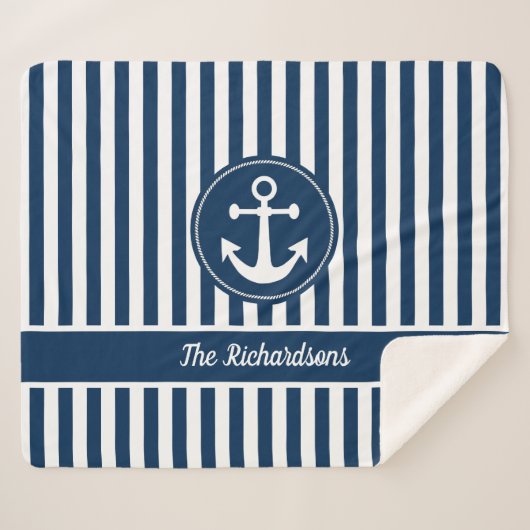 Nautisch anker met ringpes blauwe strepen sherpa deken (Voorkant (horizontaal))