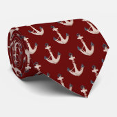Nautisch anker met Rope op Red Stropdas (Opgerold)
