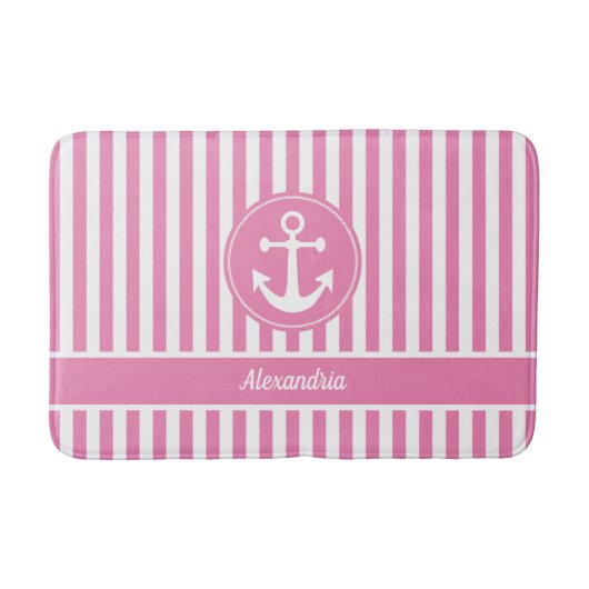 Nautisch anker met roze en witte strepen badmat (Voorkant)