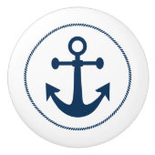 Nautisch anker met touw Navy Blue Keramische Knop (Voorkant)