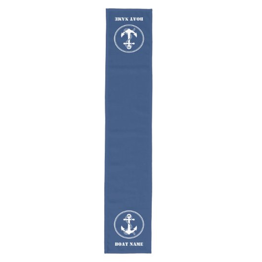Nautisch anker met uw bootnaam op Navy Blue Medium Tafelloper (Voorkant)