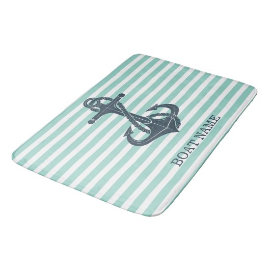Nautisch, Anker, Mint Green Stripes Badmat (Gekanteld)